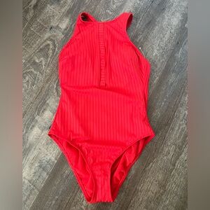 S3 Swim Smoothing Ribbed High Neck Snap Front One Piece Swimsuit- Size Medium